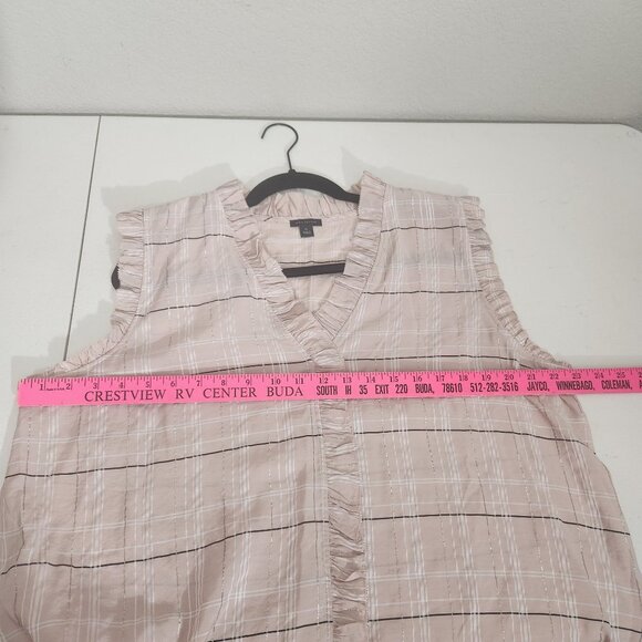 Ann Taylor Blouse XL Sleeveless Pink Plaid Ruffle Trim - Picture 7 of 10